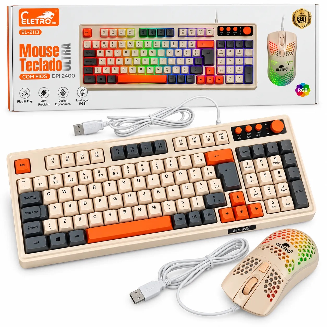 Kit Teclado e Mouse Com Fio USB Eletromex EL-2113