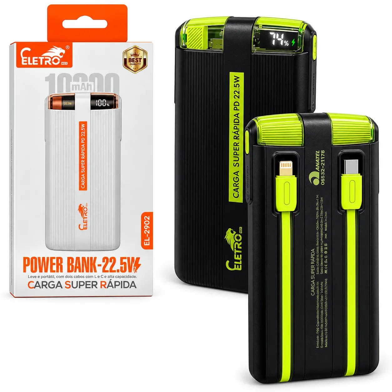 Carga Extra 10.000mAh 2 Interfaces Eletromex EL-2902