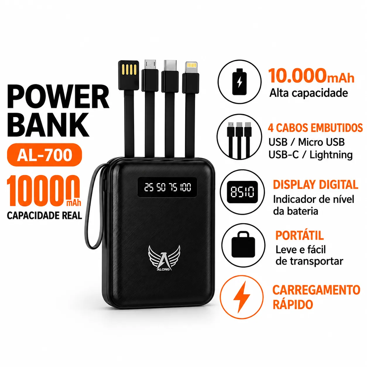 Carga Extra 10.000mAh 4 Interfaces e Lanterna Altomex AL-700 - 2
