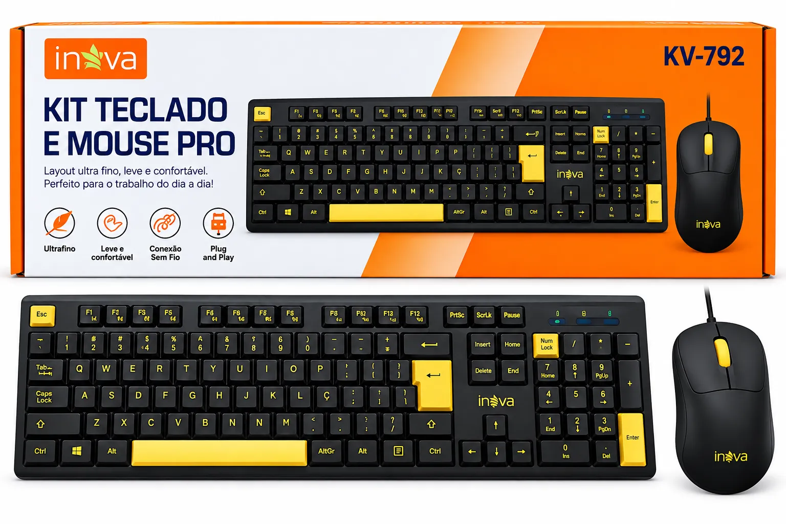 Kit Teclado e Mouse Optico Usb Sem Fio Bluetooth Abnt2 KV-792