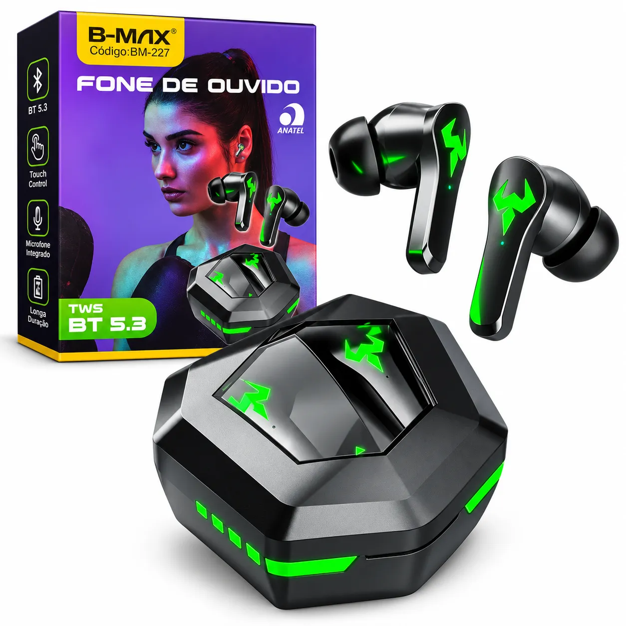 Fone de Ouvido Gamer Sem Fio BT5.3 B-Max BM-227