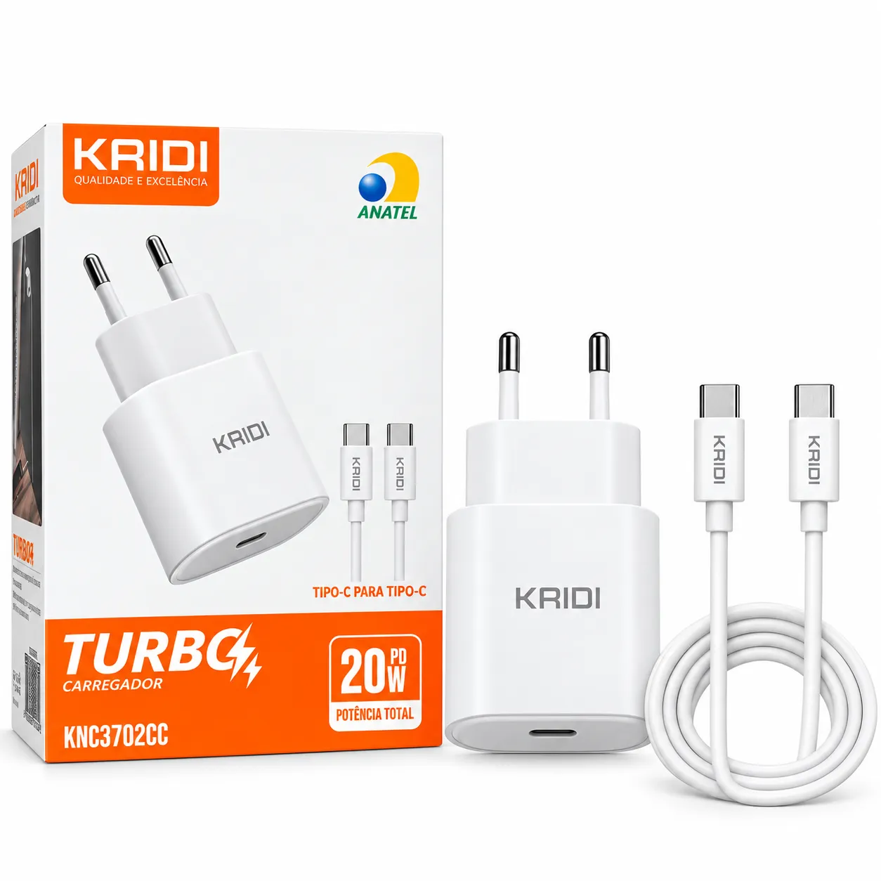 Carregador 20W PD USB-C Com Cabo Type C Kaidi KNC3702CC