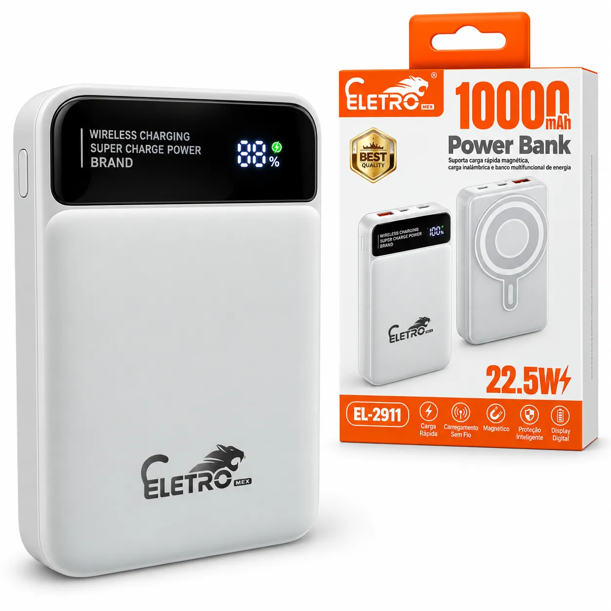 Carga Extra 10.000mAh Magnético Eletromex EL-2911