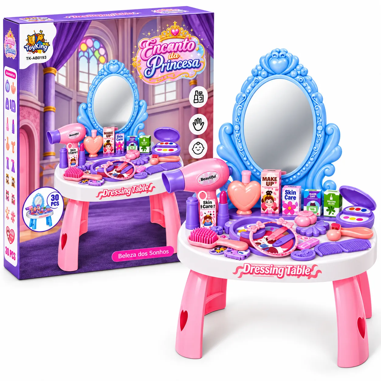 Penteadeira Infantil Encanto da Princesa 30 Peças ToyKing – TK-AB0193