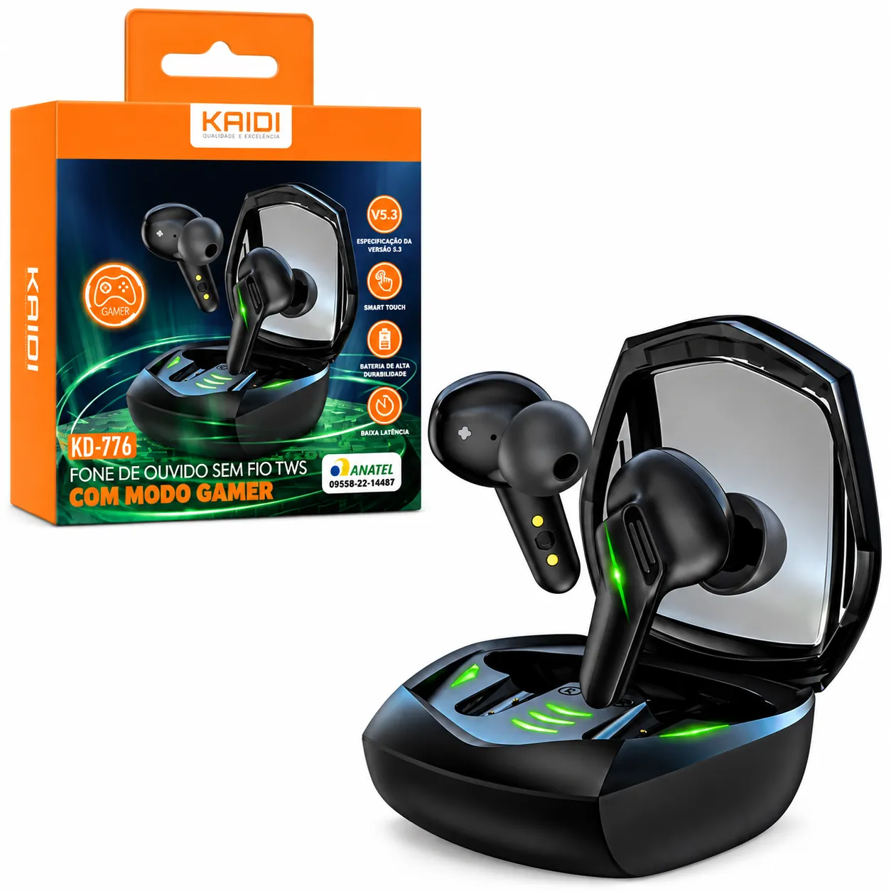 Fone de Ouvido Gamer Sem Fio TWS IPX4 Kaidi KD-776